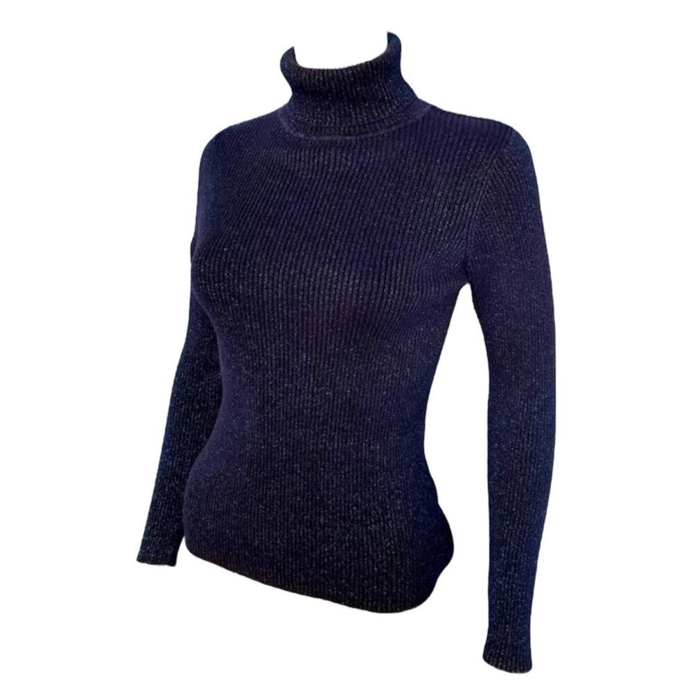 525 America Black Sparkle Ribbed Turtleneck Sweater size XSmall